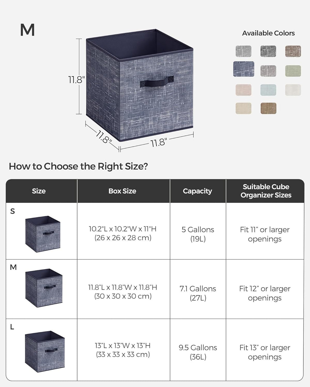 SONGMICS Storage Cubes - 11.8-Inch Foldable Non-Woven Fabric Bins with Double Handles | Set of 6 in Misty Blue