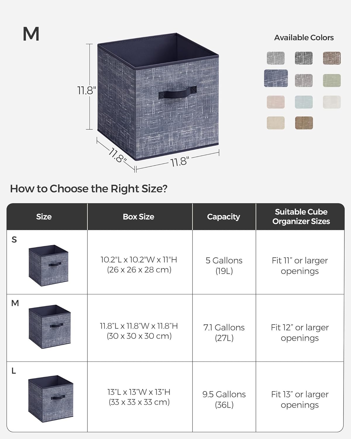 SONGMICS Storage Cubes - 11.8-Inch Foldable Non-Woven Fabric Bins with Double Handles | Set of 6 in Misty Blue