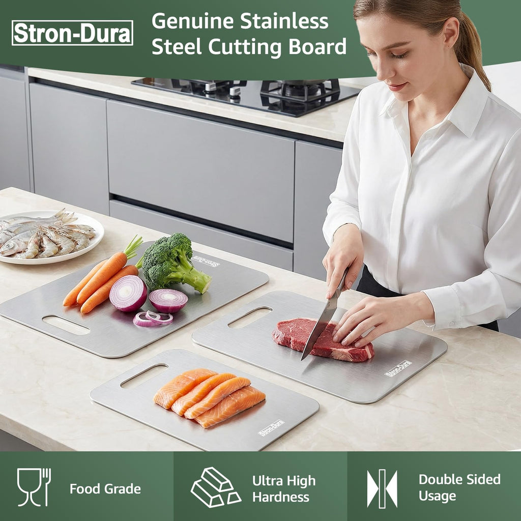 Stron-Dura Cutting Board, Stainless Steel Cutting Board, Foodgrade Cutting Boards for Kitchen, Titanium Cutting Board for Meat,Fruit, Vegetables, Double Side Use, Odor free, L, 15" *11"