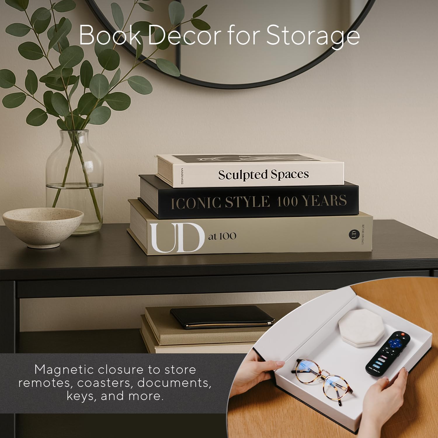 Skiennix Aesthetic Decorative Books - Set of 3 Faux Designer Books for Mid-Century Decor | Minimalist Storage Box
