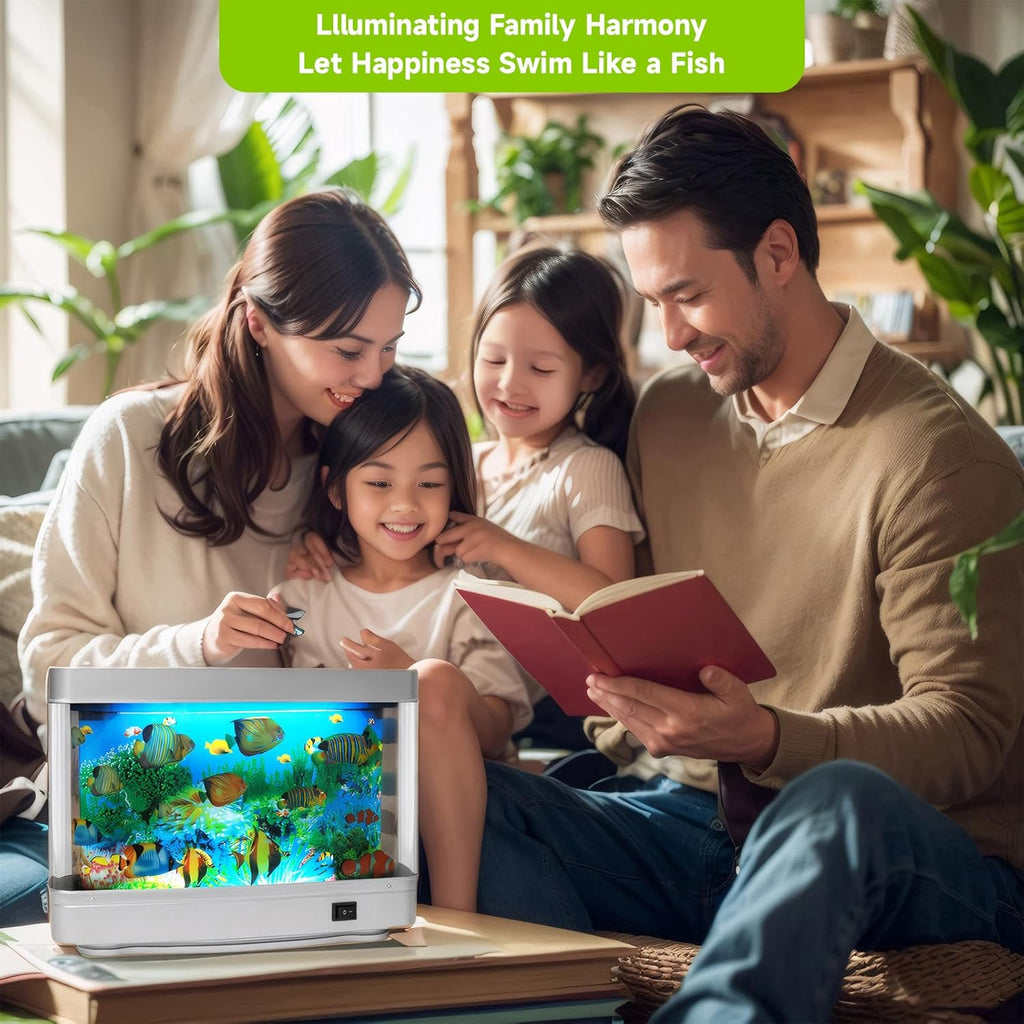 Skiennix Fake Fish Tank Baby Aquarium Toy - Mini Crib Lamp with Moving Fish Night Light | Ideal Gift for Kids & Cat Lovers