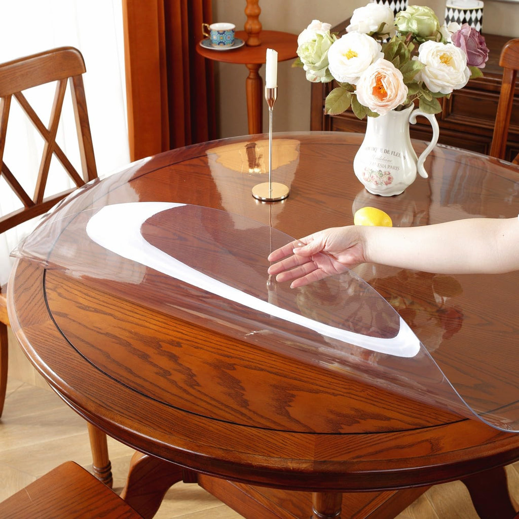 OstepDecor Round Clear Table Protector 59 Inch Thick Clear Table Cover Protector Round, Plastic Waterproof PVC Tablecloth, Vinyl Circle Table Top Protector for Dining Room, Coffee Tabletop