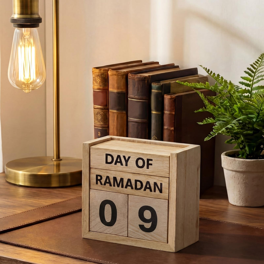 Tinlade Ramadan Countdown Calendar 2026 Wooden Ramadans Decorations for Home Wood Perpetual Block Calendar Ramadan Gift for Kid Farmhouse Eid Mubarak Ramadans Advent Calendars for Desk Table(Beige)