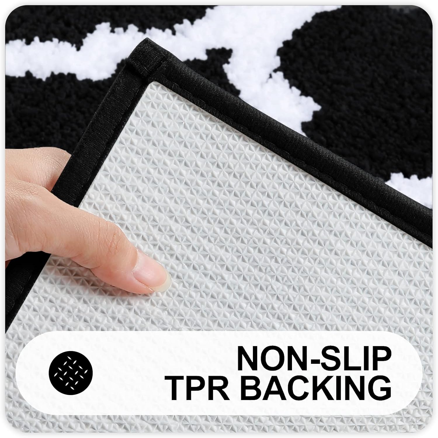 OLANLY Bathroom Rugs Set - 2-Piece Microfiber Bath Mat & U-Shaped Toilet Rug | Non-Slip, Machine Washable, Black (30"x20" + 24"x20")