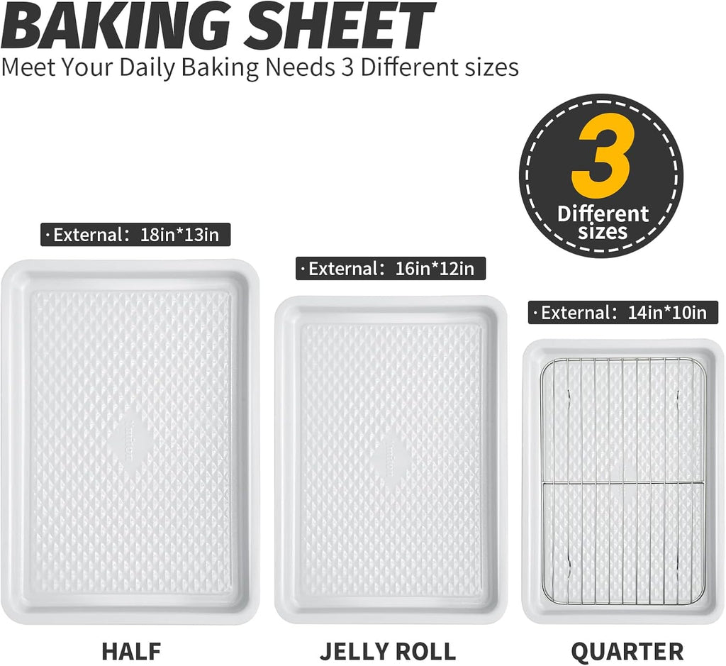 Skiennix Nonstick Ceramic Baking Sheet Set - 3-Pack Half/Jelly Roll/Quarter Pan | Oven Safe 550°F, Dishwasher Safe, Non-Toxic
