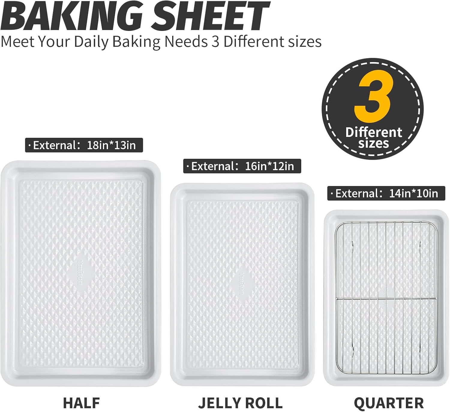 Skiennix Nonstick Ceramic Baking Sheet Set - 3-Pack Half/Jelly Roll/Quarter Pan | Oven Safe 550°F, Dishwasher Safe, Non-Toxic
