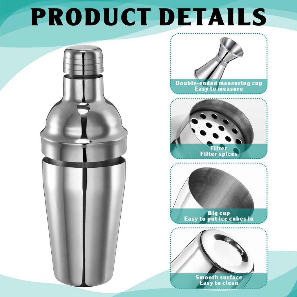 Umigy Cocktail Shaker Set Martini Shaker Bulk Stainless Steel Martini Mixer with Strainer and Double Measuring Jigger for Bar Party Home Use Wine Bar(18 Oz/ 550 ml,8 Packs)
