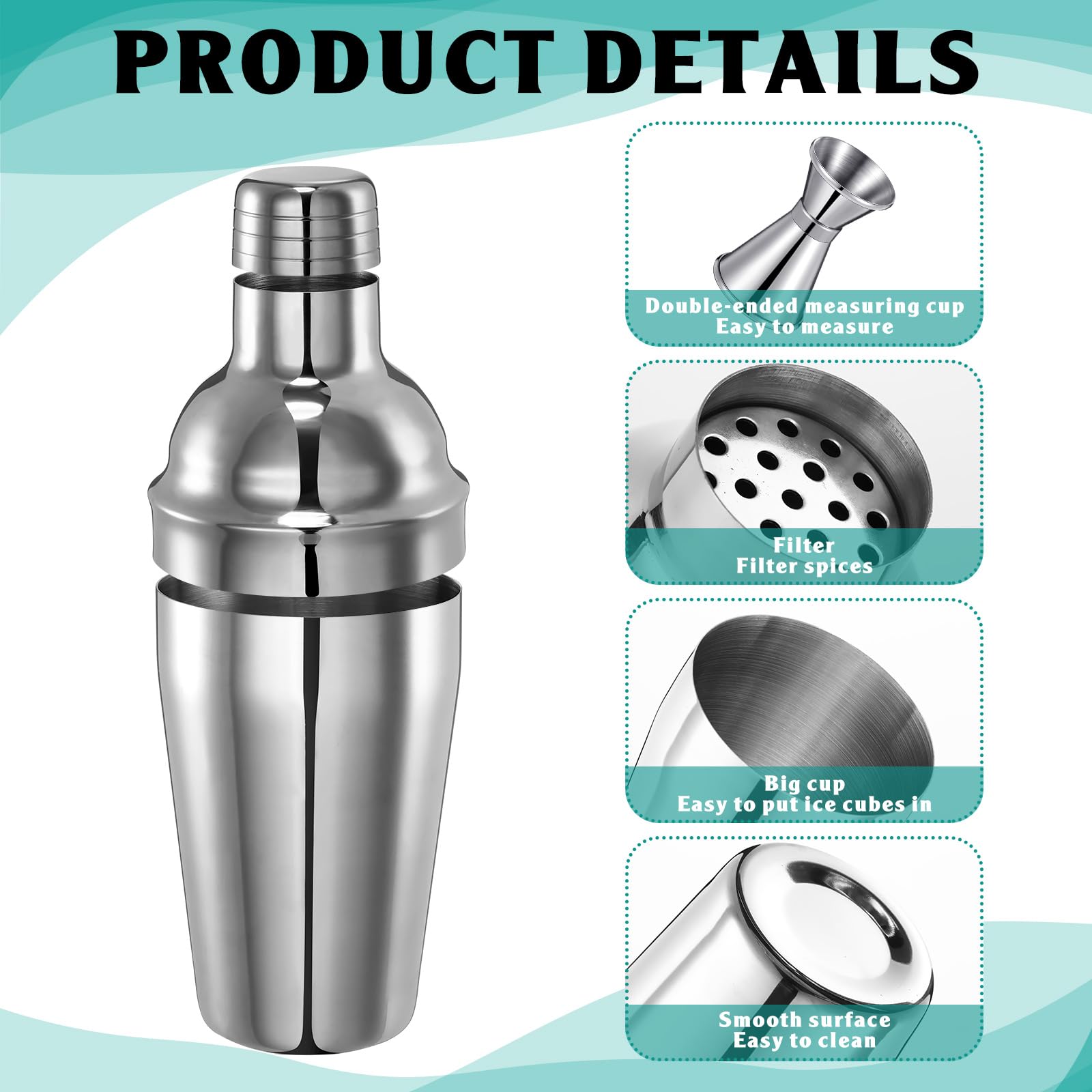 Umigy Cocktail Shaker Set Martini Shaker Bulk Stainless Steel Martini Mixer with Strainer and Double Measuring Jigger for Bar Party Home Use Wine Bar(18 Oz/ 550 ml,8 Packs)