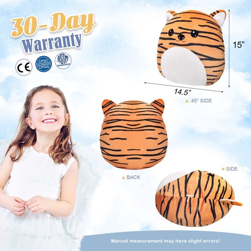 CozyWorld 15” Cute Tiger Plush Pillow Stuffed Animal Super Soft Sofa Cushion Plush Toy Car Trip Home Decors Birthday Valentines Gift for Kids Grandson Daughter Son