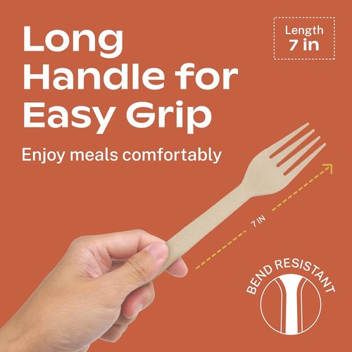 CORAL 100% Compostable Forks - 120 Heavy Duty, Break Resistant, Ocean Friendly - 7 Inch Biodegradable Silverware