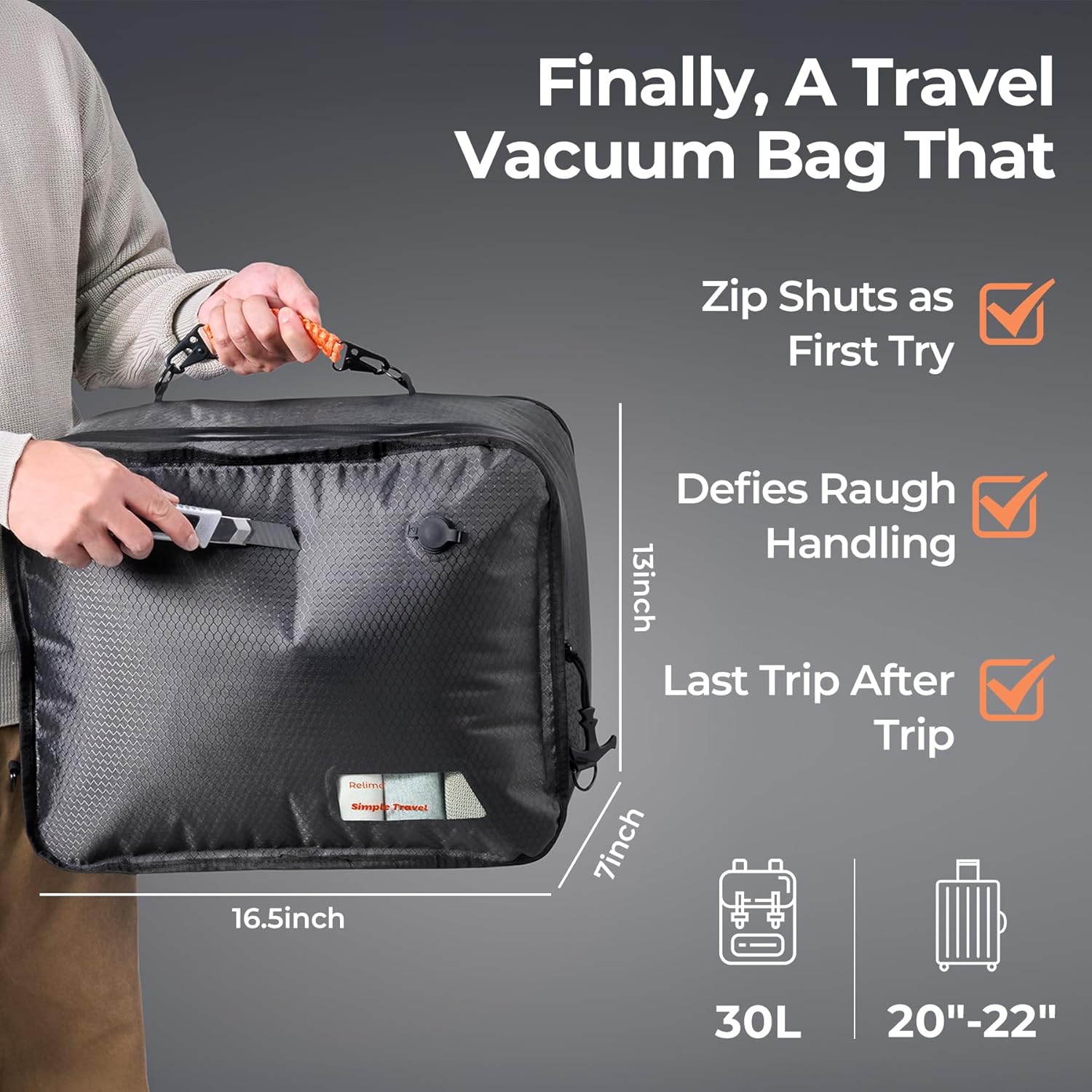 Relime Apex Series Vacuum Bags - Reusable Compression Packing Cubes for Travel Luggage | 180° Open Design (Medium)