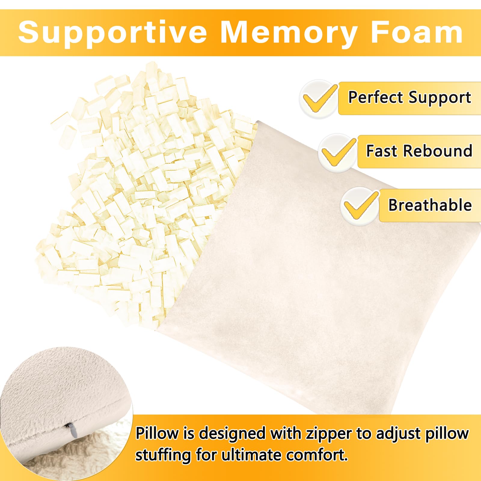 1 MIDDLE ONE 2 Pack Small Pillow, Memory Foam Mini Pillow 11 X 7 Inches for Travel, Sleeping, Nap and Neck, Knee, Lumbar Support, Tiny Cushion for Pet, Dogs (Off-White)