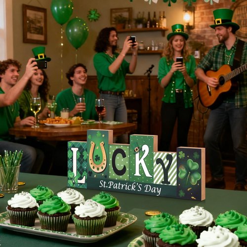Shaxcoq Valentine Decorations for Home & Valentines Day Decor, St. Patrick's Day Decorations – Double-Sided Tabletop Wooden Sign, Farmhouse Centerpieces for Table, Desk, Mantel, Fireplace Indoor