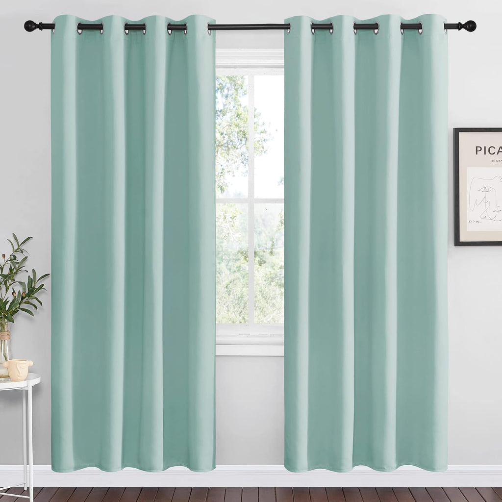 NICETOWN Aqua Blue Blackout Curtains - Sound Reducing & Heat Blocking | 55" Wide x 78" Long, 2 Panels
