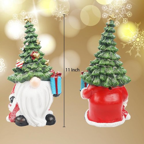 Lighted Christmas Tree Gnome Decoration - 11-Inch Resin Figurine for Festive Indoor Holiday Decor