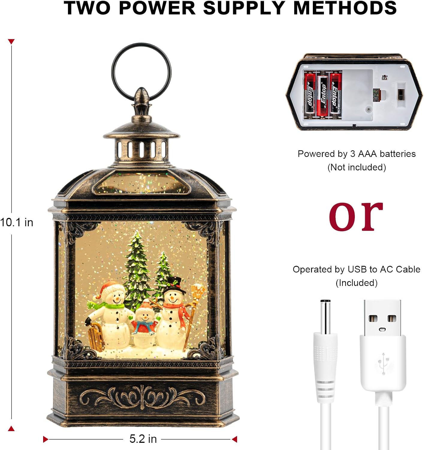 VISFLAIR Christmas Snow Globe - Lighted Snowman Family Musical Lantern with Swirling Glitter | Holiday Decor