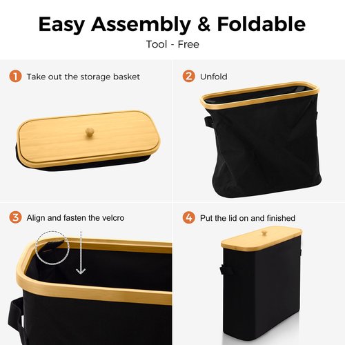 MinBoo Toilet Paper Basket, Storage with Lid, Toilet Paper Organizer for Bathroom, Free Standing Toilet Paper Holder with Storage,Black