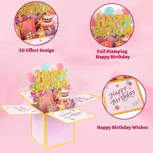 3D Pop Up Birthday Card - Unique Handmade Greeting Card Gift Box for Family & Friends