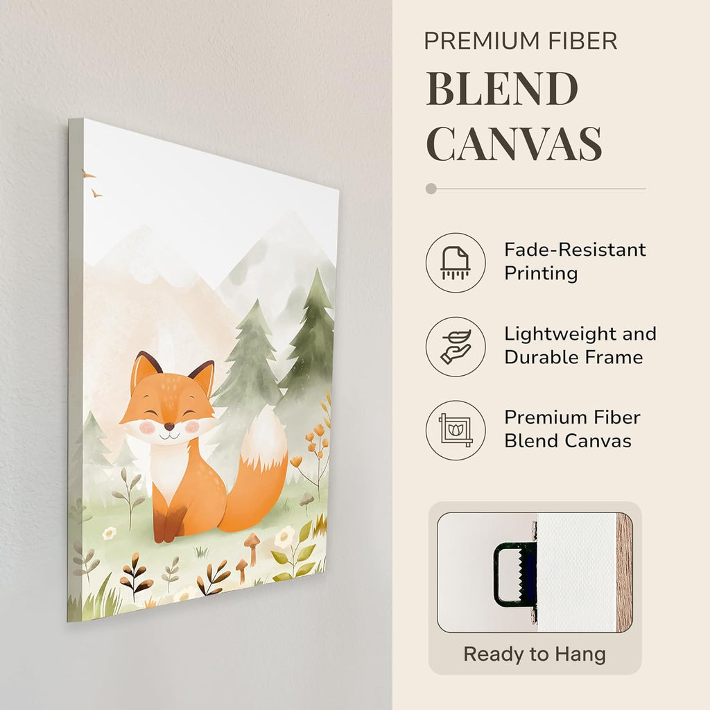 Woodland Nursery Wall Art - Set of 3 Neutral Animal Canvas Prints | 12x16 Inch Framed Decor for Baby Rooms