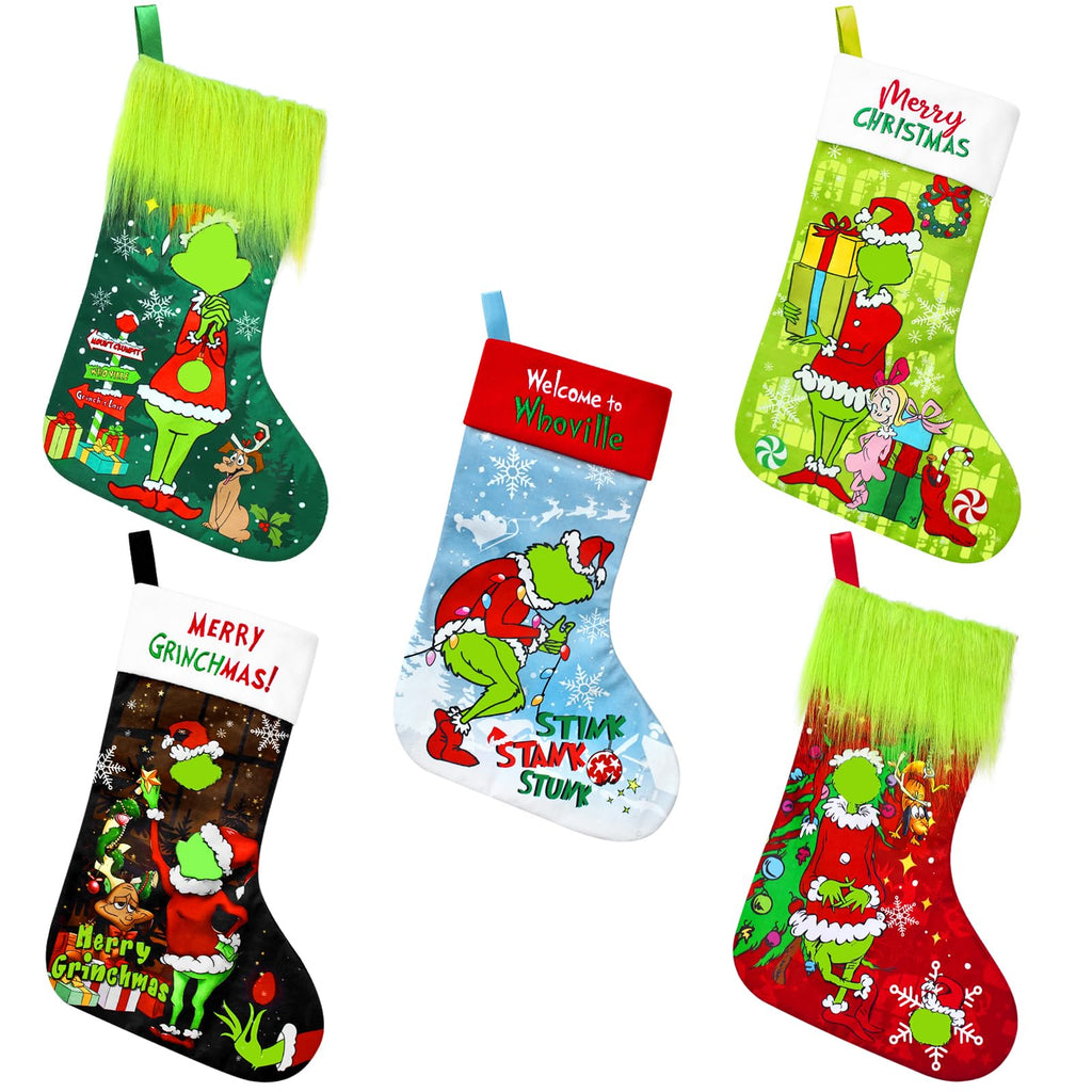 LeeSky 5 Pack Christmas Stockings, Funny Xmas Stocking Holder, 18 Inch Large Christmas Hanging Stockings Gift Bag for Kids Holiday Fireplace Xmas Tree Hanging Decor