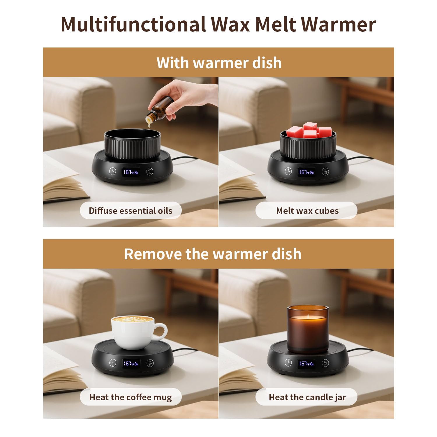 Lyty Wax Melt Warmer 3-in-1 Candle Warmer with Timer, Electric Scented Wax Melter Fragrance Wax Cube Burner for Home Bedroom Office, 8H Auto Shut Off 3 Temperature Setting (Black)