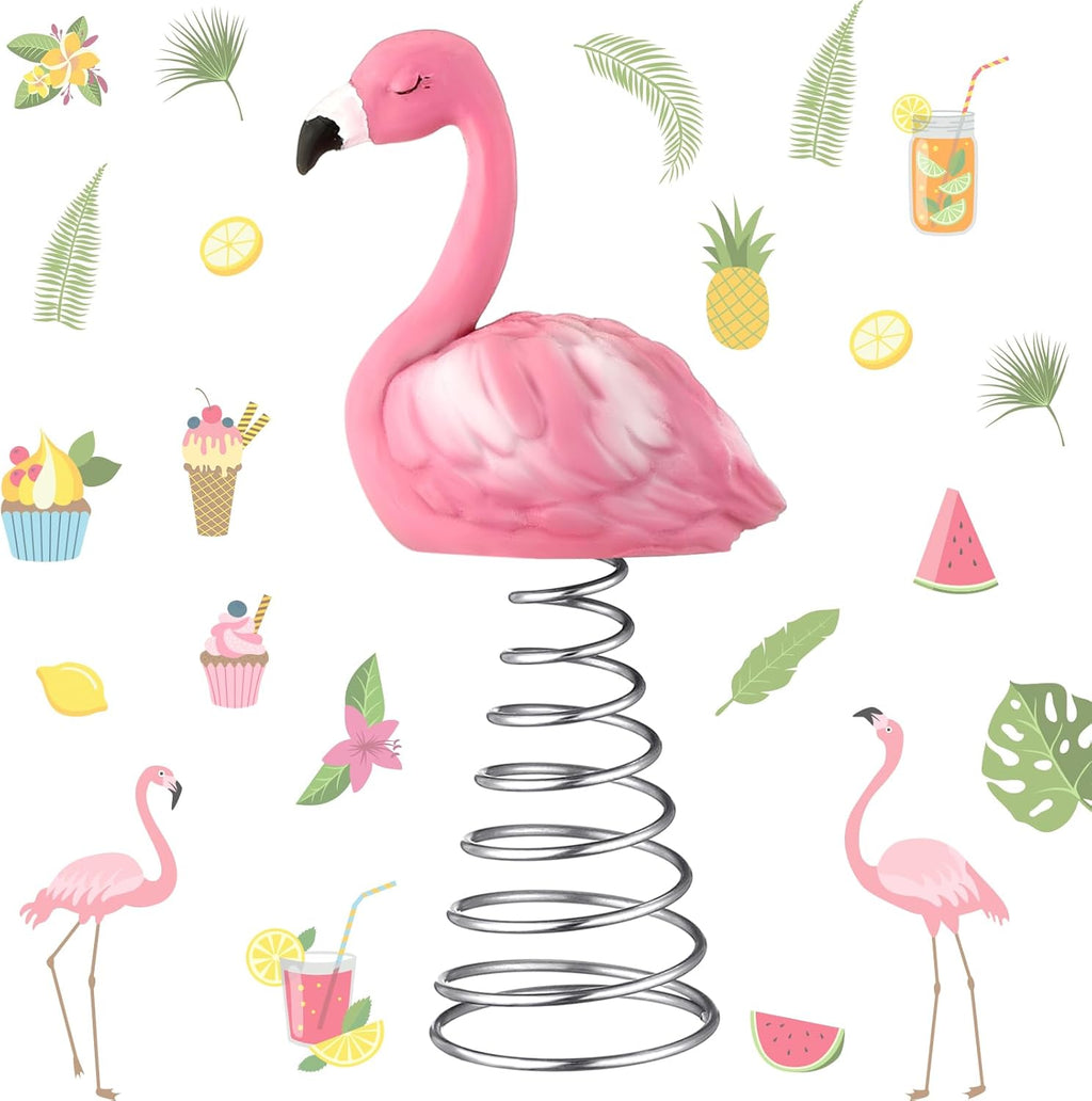 Queekay Mini Flamingo Ornament - 4 Inch Pink Tropical Tree Topper for Summer Party Decor