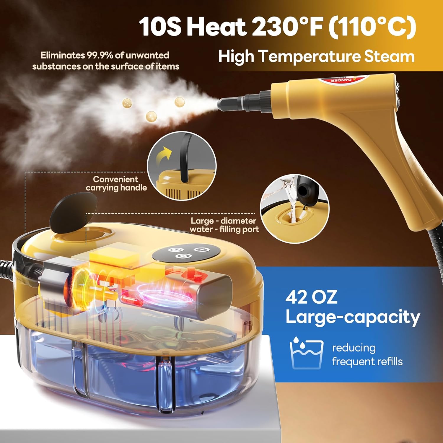 Skiennix Handheld Steam Cleaner - 15-in-1 High Pressure Steamer for Home & Kitchen | Fast 10s Heating