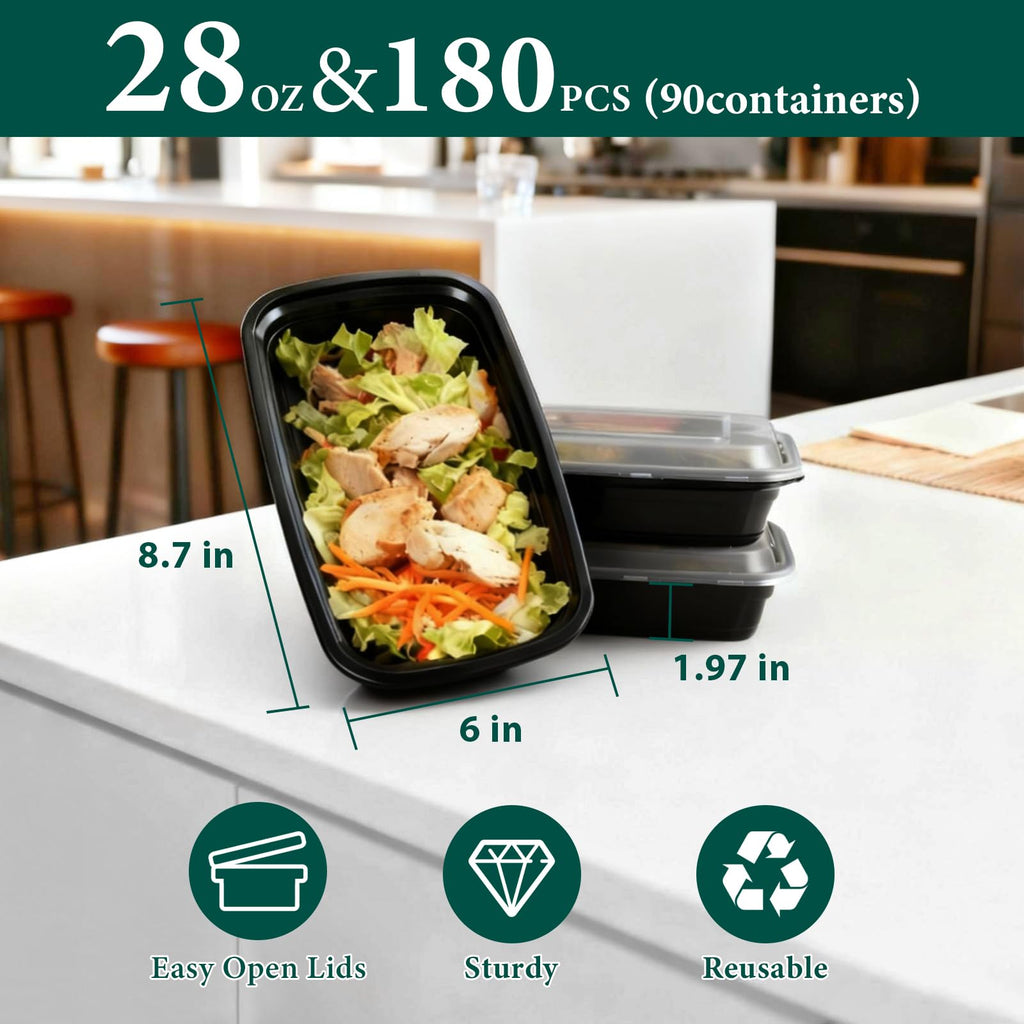 FUHITIM 90 Pack 28 oz Disposable Containers with Lids, Meal Prep Containers，Sturdy Leakproof & Food Safe, Microwave, Freezer, Dishwasher Safe Food Storage Containers with Lids Easy Open
