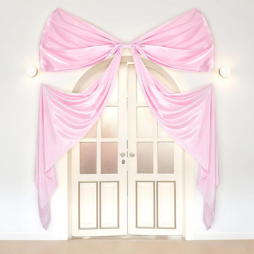 Skiennix Extra Large Wedding Bow Decor - 118 x 29 Inch Giant Satin Bow with Long Streamers | Pink Party Decoration