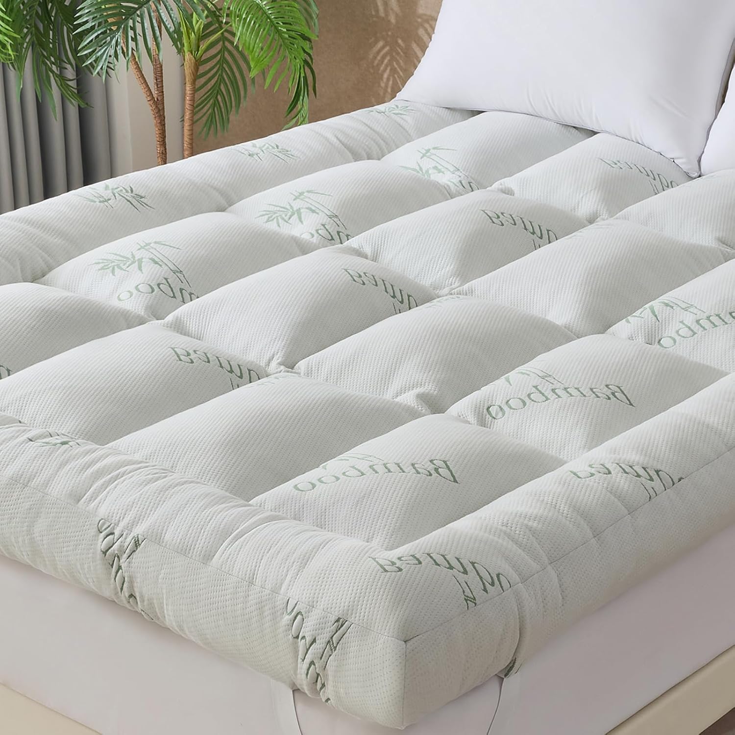 WhatsBedding 5-Inch Memory Foam Mattress Topper - Bamboo Viscose, Breathable & Soft | Queen Size 80x60in