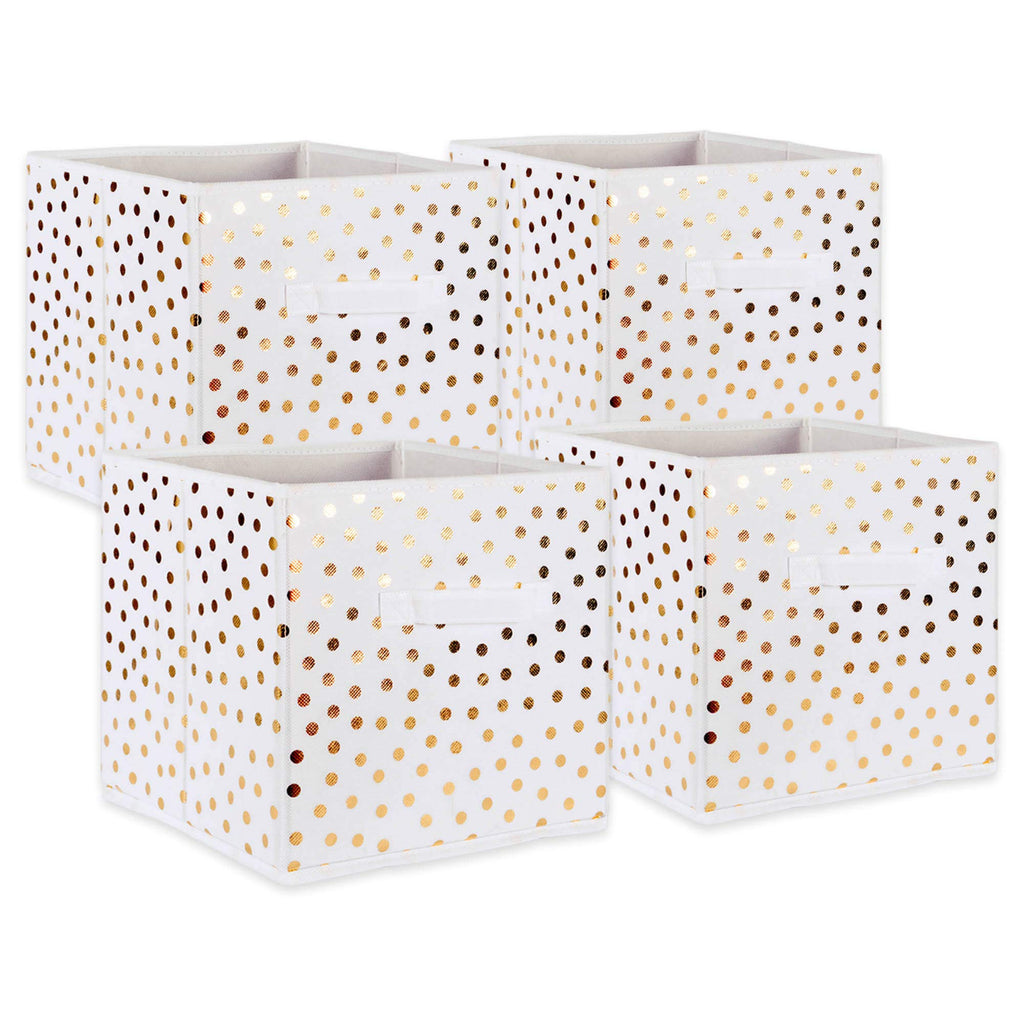 DII Non Woven Polyester Storage Bin, Polka Dot, White & Gold, Small Set of 4