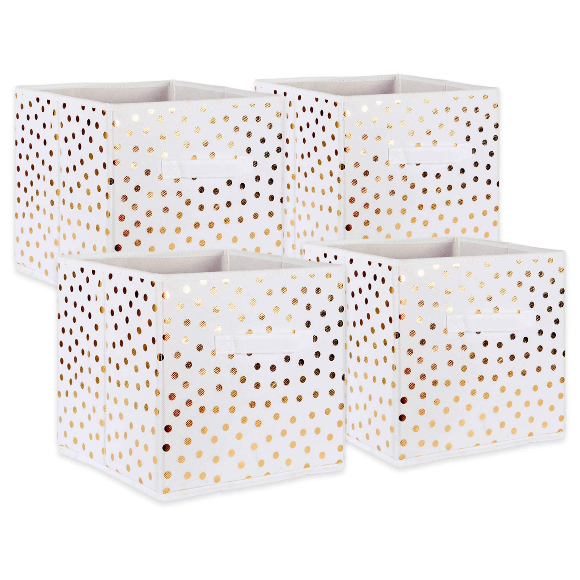 DII Non Woven Polyester Storage Bin, Polka Dot, White & Gold, Small Set of 4