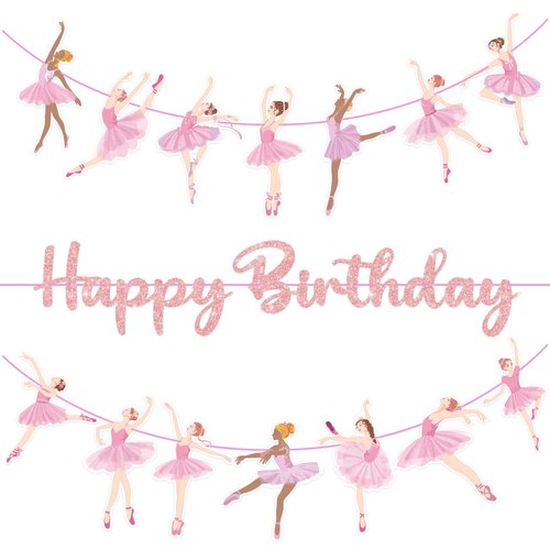 3pcs Pink Ballerina Birthday Party Banners, Ballet Girls Happy Birthday Decorations Ballet Themed Hanging Banner Decor for Girls Tutu Dance Party Supplies