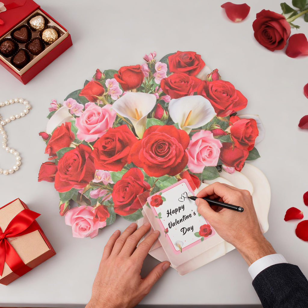 3D Pop Up Mother's Day Card, Happy Mothers Day Cards 11 Inch Forever Flower Bouquet with Music & Lights, Red Roses & White Calla Lilies, Anniversary Birthday Mothers Day Gift Card for Mom, Women, Wife, Girlfriend, Lover