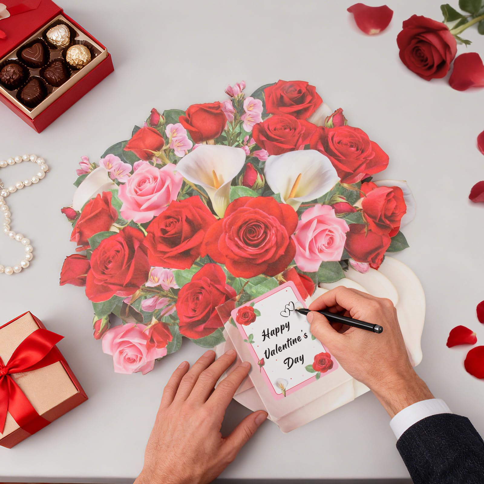 3D Pop Up Mother's Day Card, Happy Mothers Day Cards 11 Inch Forever Flower Bouquet with Music & Lights, Red Roses & White Calla Lilies, Anniversary Birthday Mothers Day Gift Card for Mom, Women, Wife, Girlfriend, Lover
