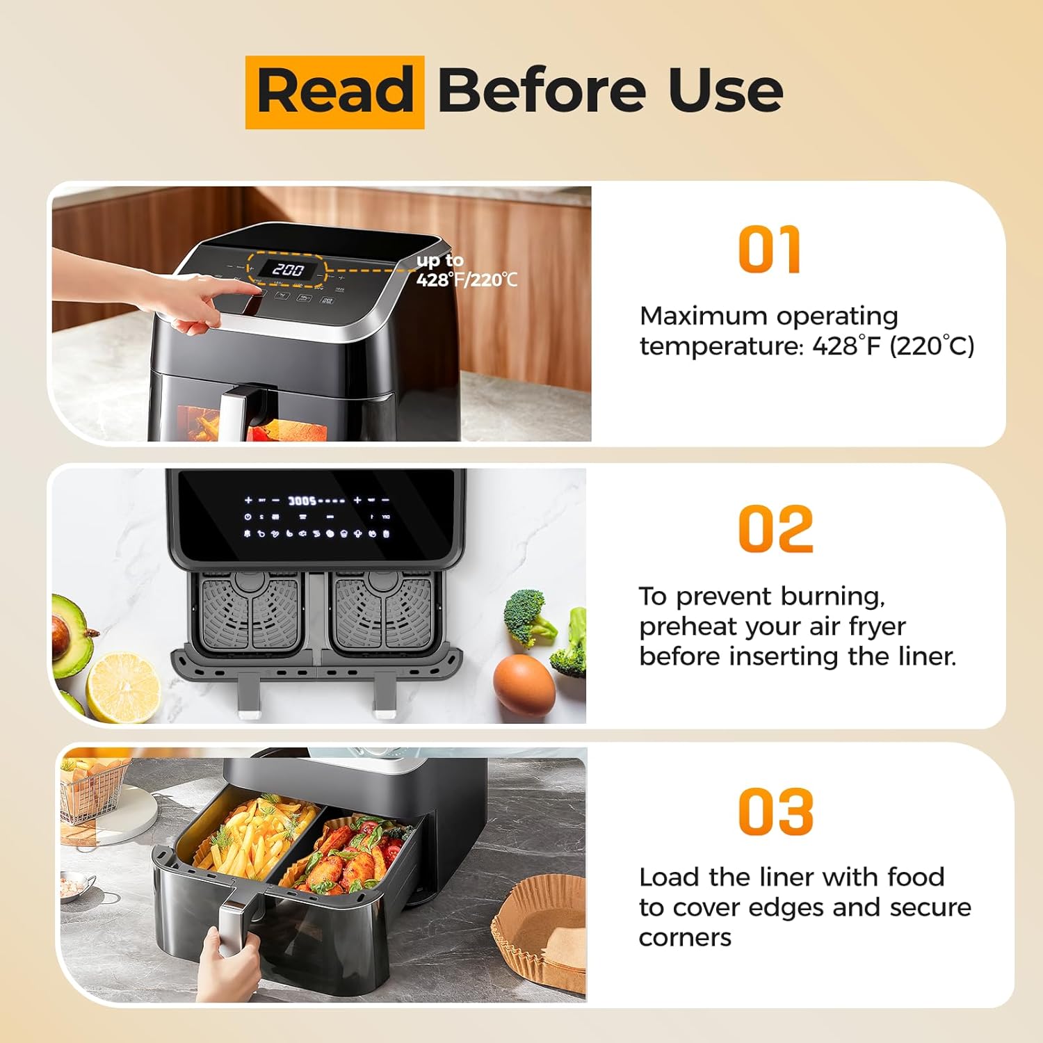Vailnd Disposable Air Fryer Liners - 200 Pcs Oil-Proof Parchment Paper for Ninja & Chefman | 8.6x5.5 Inch