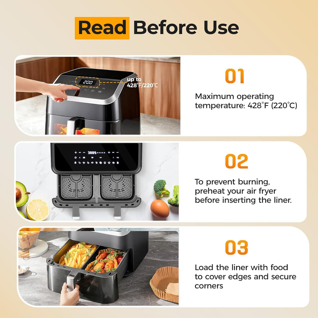 Vailnd Disposable Air Fryer Liners - 200 Pcs Rectangle Parchment Paper for Ninja & Chefman | Oil-Proof, 8.6x5.5 Inch