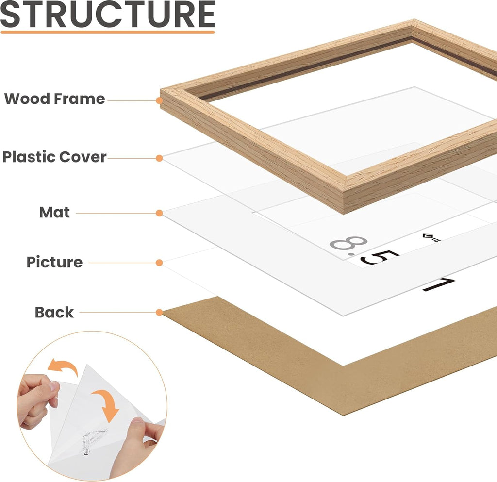 Upsimples 8.5x11 Picture Frame - Natural Solid Wood Design for Wall or Tabletop Display, 1 Pack