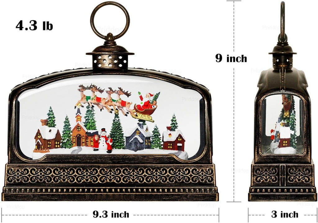 Priddop Christmas Snow Globe - Santa Claus & Snowman Village Scene | USB/Battery Timer & Music