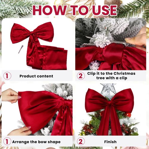 JOICEE Extra Large Christmas Tree Topper Bow, 20 x 47 Inches Christmas Wine Red Stain Bow Giant Xmas Wreath Bows Decorations for Tree Topper Door Home Wall Party Holiday Birthday Wedding Decor