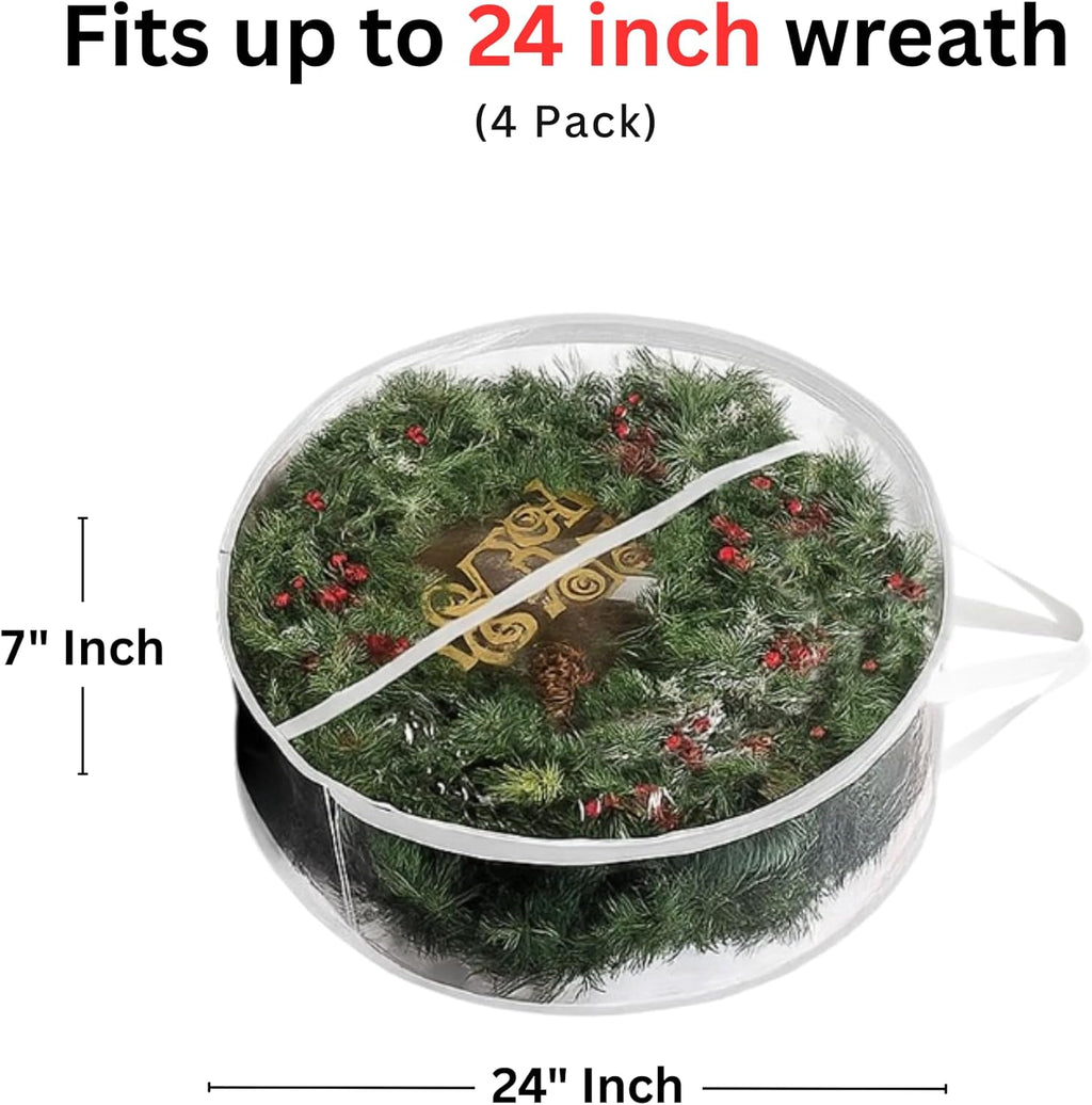 ProPik Christmas Wreath Storage Bag - Waterproof 4-Pack Clear Container for Holiday Wreaths | 24-Inch PVC