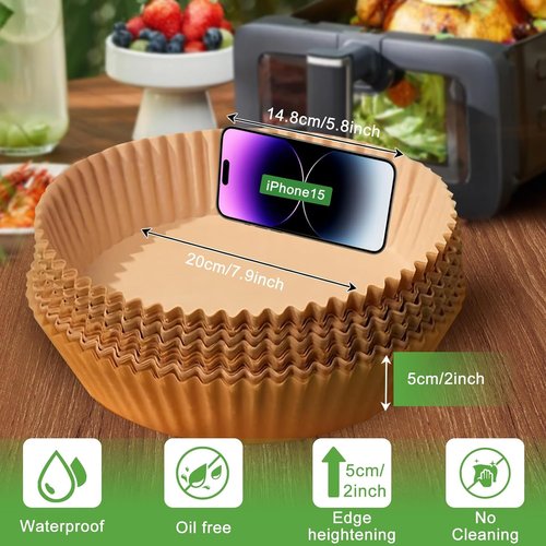 200PCS Air Fryer Liners - Non-Stick 8 Inch Parchment Paper for 5-8 QT Air Fryers | Waterproof & Oil-Proof