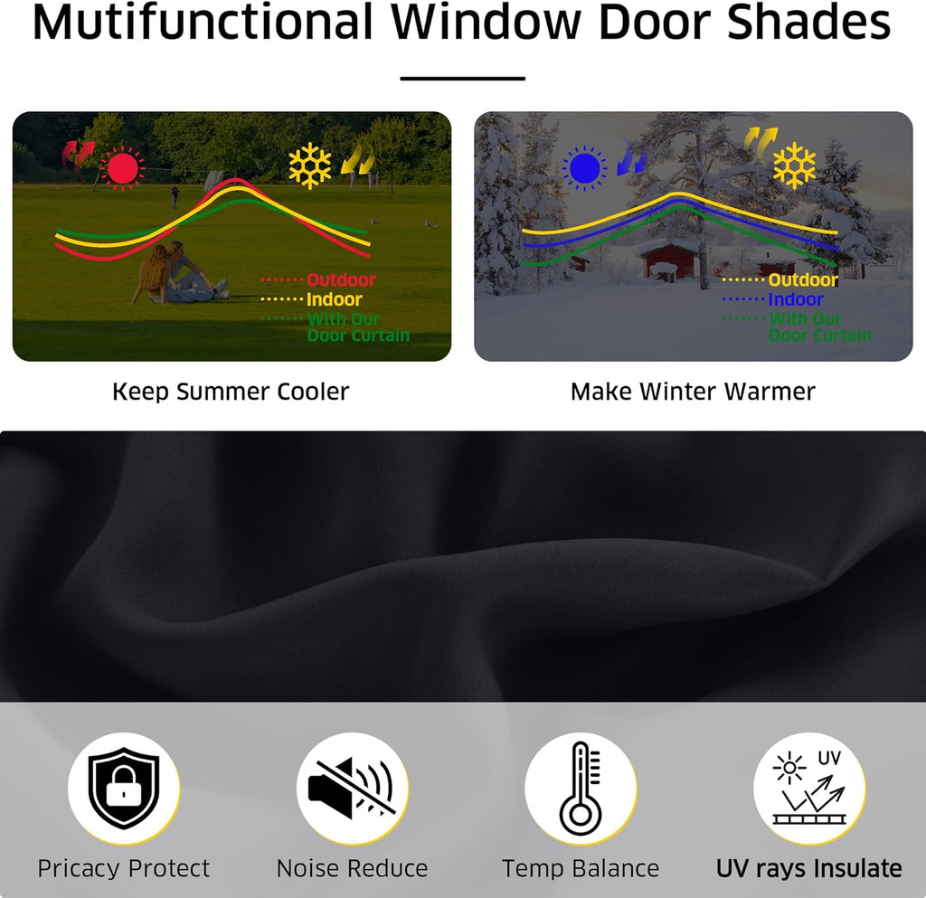 NICETOWN Magnetic Blackout Curtains - Thermal Insulated Privacy Blinds for French Doors | 27" x 64", Black