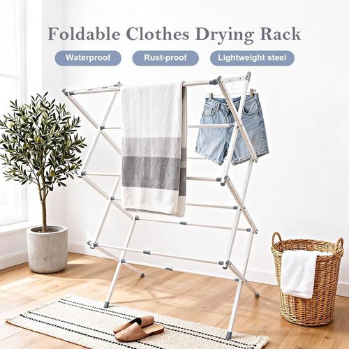 Foldable Clothes Drying Rack - Portable Indoor Laundry Drying Rack with 4 Hangers | 41"x29"x14", White