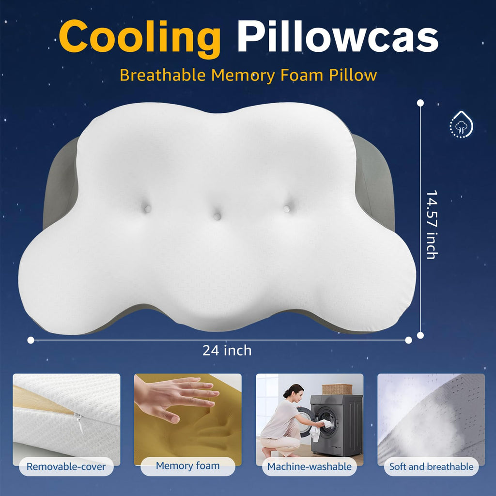 Cervical Neck Pillow, Pillows for Neck and Shoulder Pain, Contour Pillow, Neck Pillows, Pillow for Neck Pain Relief, Side Sleeper Pillows for Adults, Ergonomic Pillow, Memory Foam Pillows(Light_White)