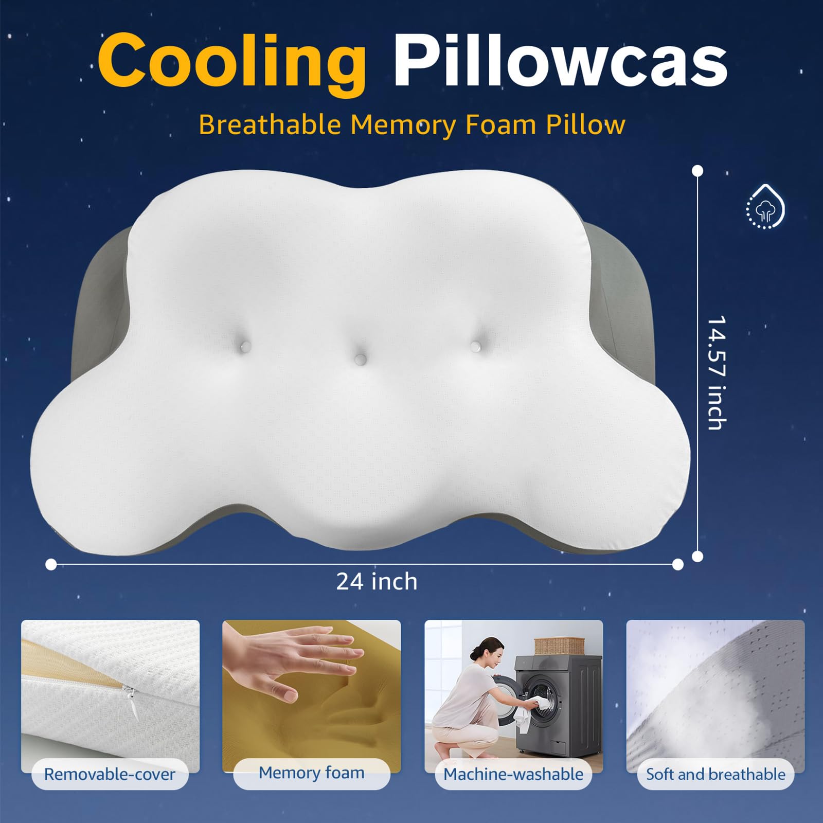 Cervical Neck Pillow, Pillows for Neck and Shoulder Pain, Contour Pillow, Neck Pillows, Pillow for Neck Pain Relief, Side Sleeper Pillows for Adults, Ergonomic Pillow, Memory Foam Pillows(Light_White)