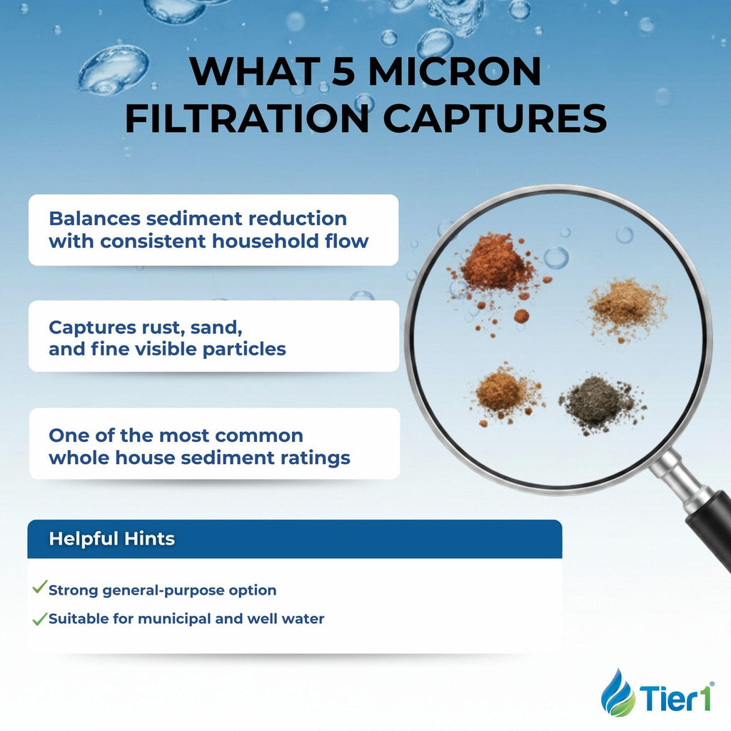Tier1 5 Micron 20x4.5 Water Filter | Spun Wound Polypropylene Whole House Sediment Pre-Filter Cartridge | Replacement for Pentek DGD-5005-20, SDC-45-2005 | 4.5 x 20 Water Filter Cartridge (3-Pack)
