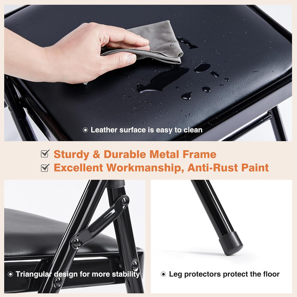 Sweetcrispy Folding Chairs - 12 Pack Leather Padded, Sturdy Metal, Easy Storage | Indoor & Outdoor Use