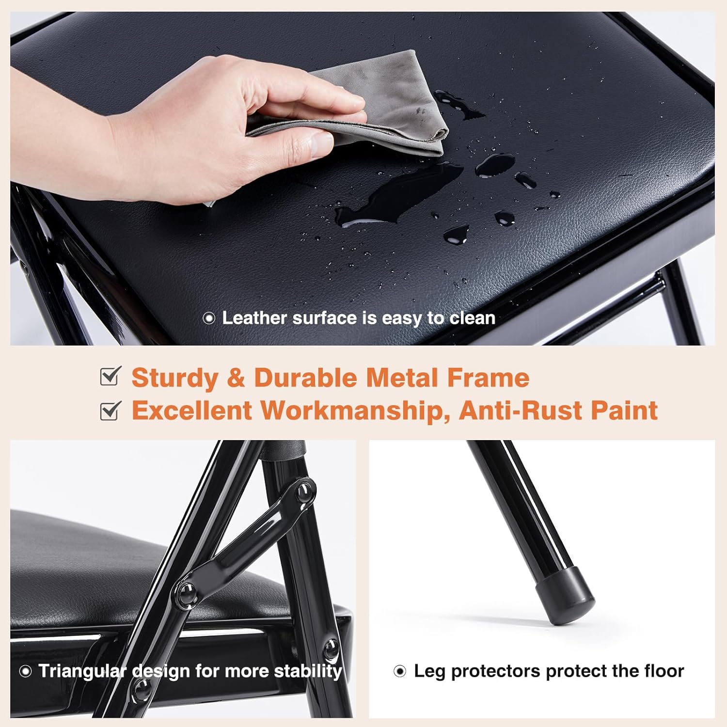 Sweetcrispy Folding Chairs - 12 Pack Leather Padded, Sturdy Metal, Easy Storage | Indoor & Outdoor Use