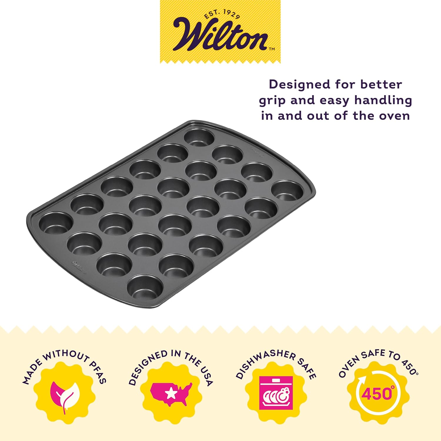 Wilton Gold Non-Stick Mini Muffin Pan | PFAS-Free Bakeware for Perfect Cupcakes & Muffins - 24 Cups, 16 x 10 x 1 Inch